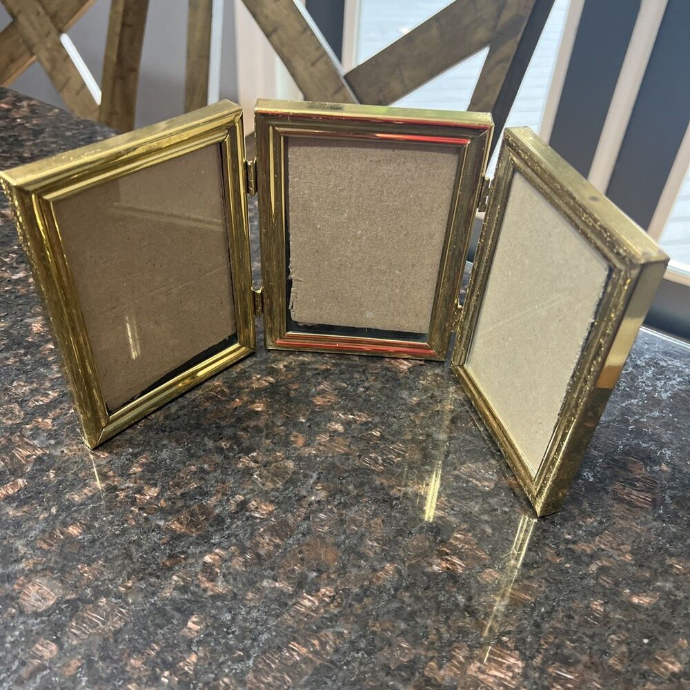 Vintage Brass Triple Photo Frame 3x5